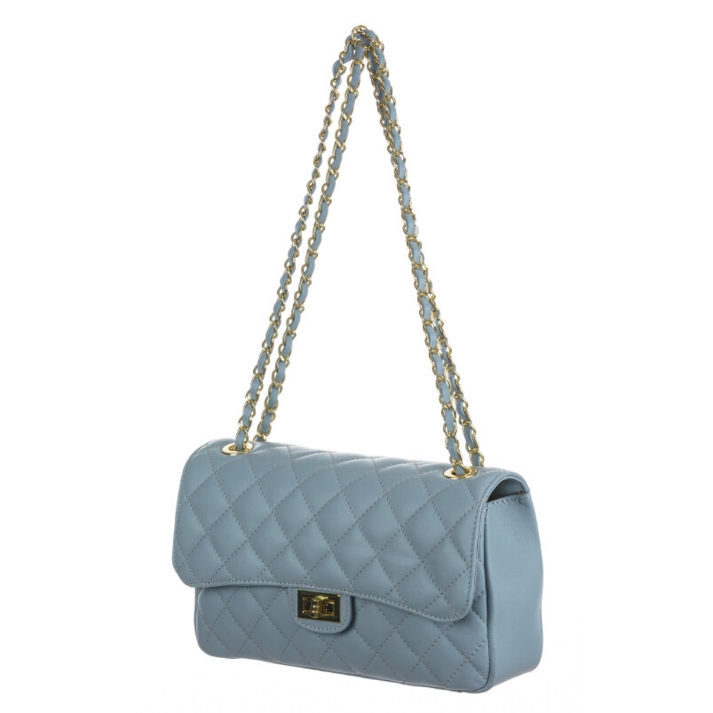 Quilted Light Blue Chain Shoulder Bag - Picture 2 of 16